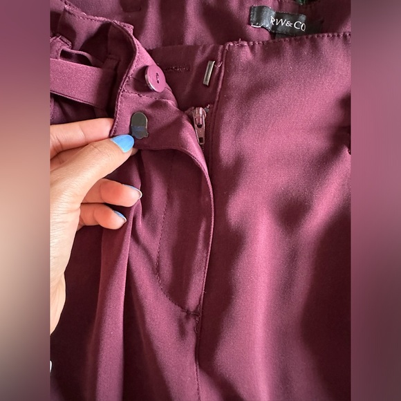 RW&CO Burgundy Crepe Paperbag Ankle Pant with Sash/Belt - Picture 5 of 5